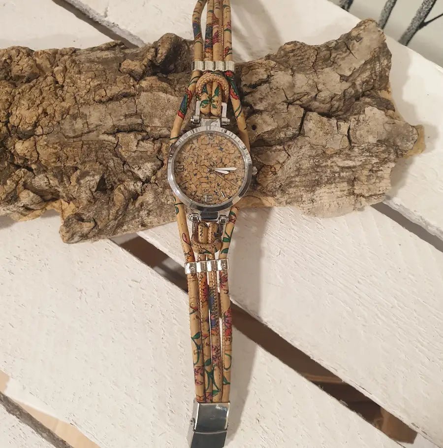 Montre artisanale en liège Floraë avec cadran fond blanc