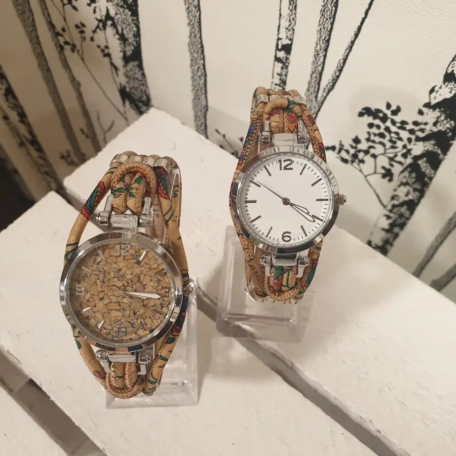Montre en liège Floraë aux motifs floraux – vue d’ensemble