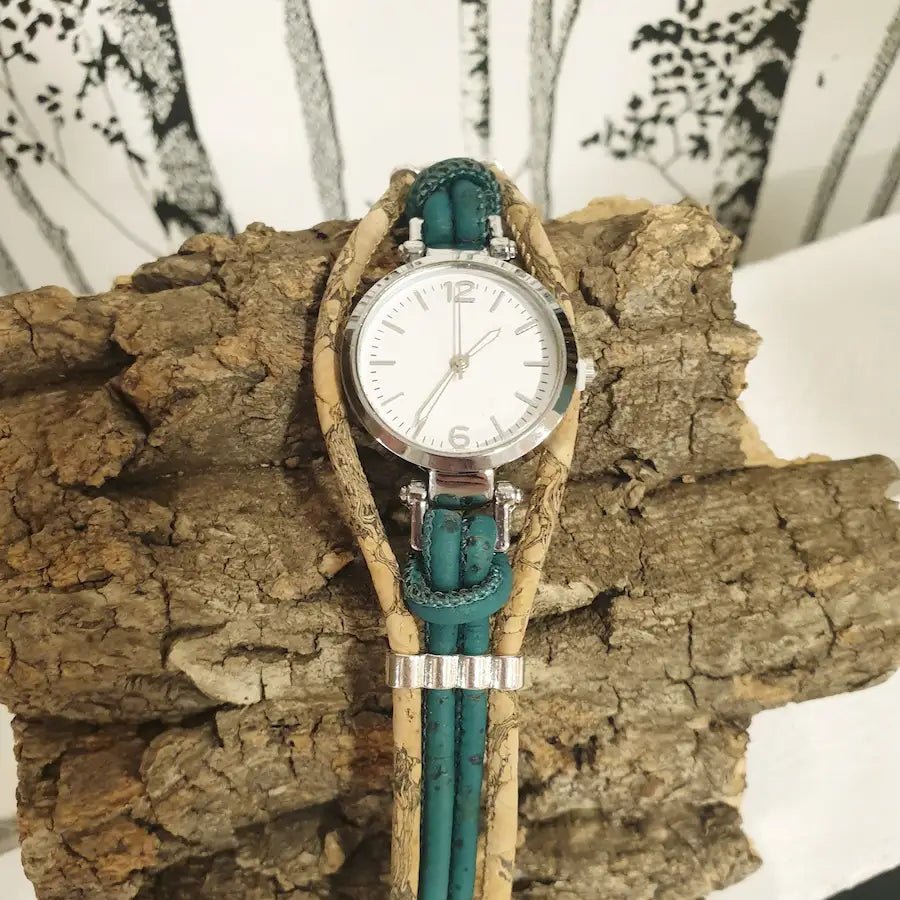 Montre artisanale en liège Ludivine avec cadran fond blanc