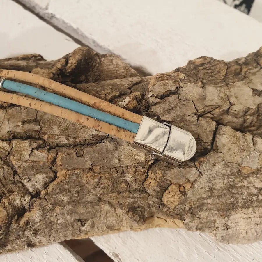 Bracelet de montre en liège naturel et bleu – détail