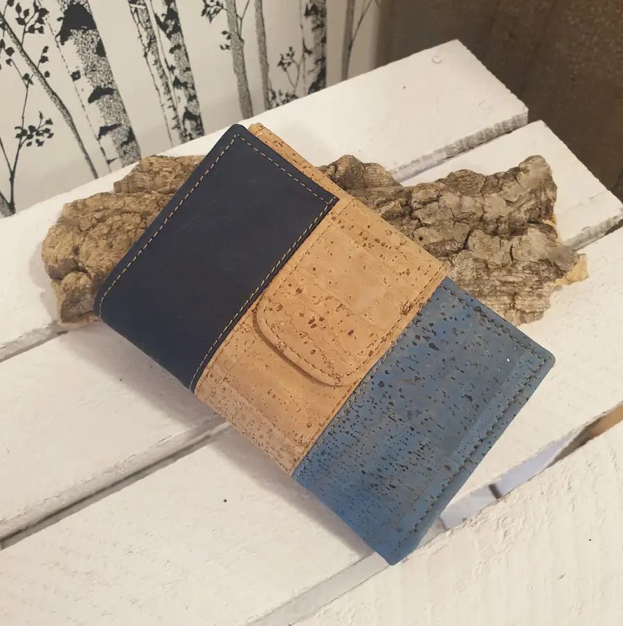 Portefeuille Elva Bleu en liège naturel, petit format