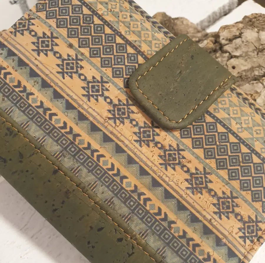 détail motif sur portefeuille avec fermeture par pression 